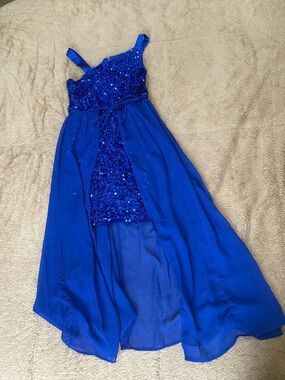 Girls Royal Blue Sequin Overlay Party Dress